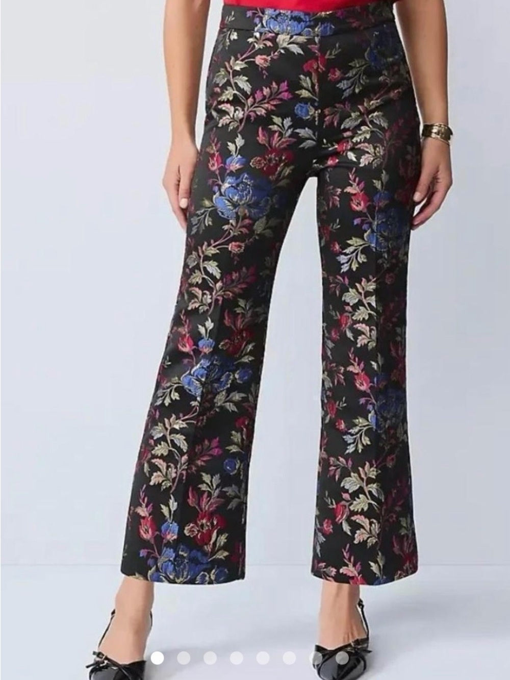 Ann Taylor Black Wide-Leg Floral Brocade Pants